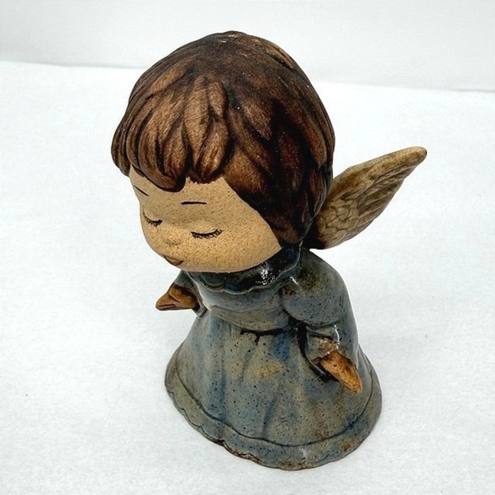 Kissing Angel Figurine SINGLE Blue Glazed Stoneware Vintage Decor 3.75"